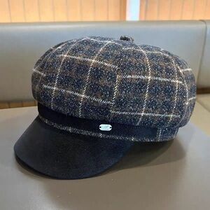 Plaid Newsboy Cap with Black Brim